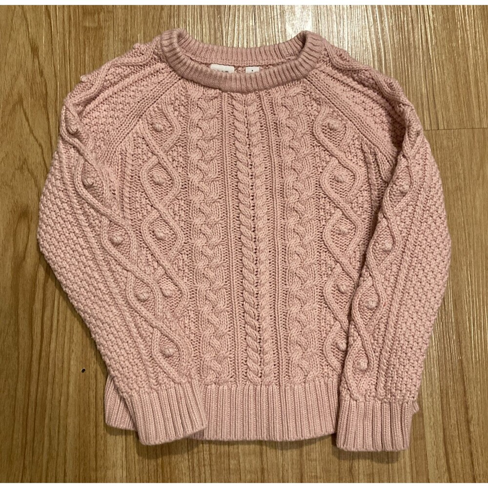 Gap Kids Girl's S Blush Pink Preppy Sweater Cable Knit Crewneck 100% Cotton